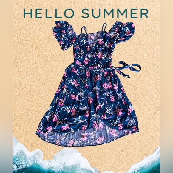 Xhilaration Floral Shoulder Off Dress, Size M Open , Tie One Button Summer Beach - Picture 2 of 16